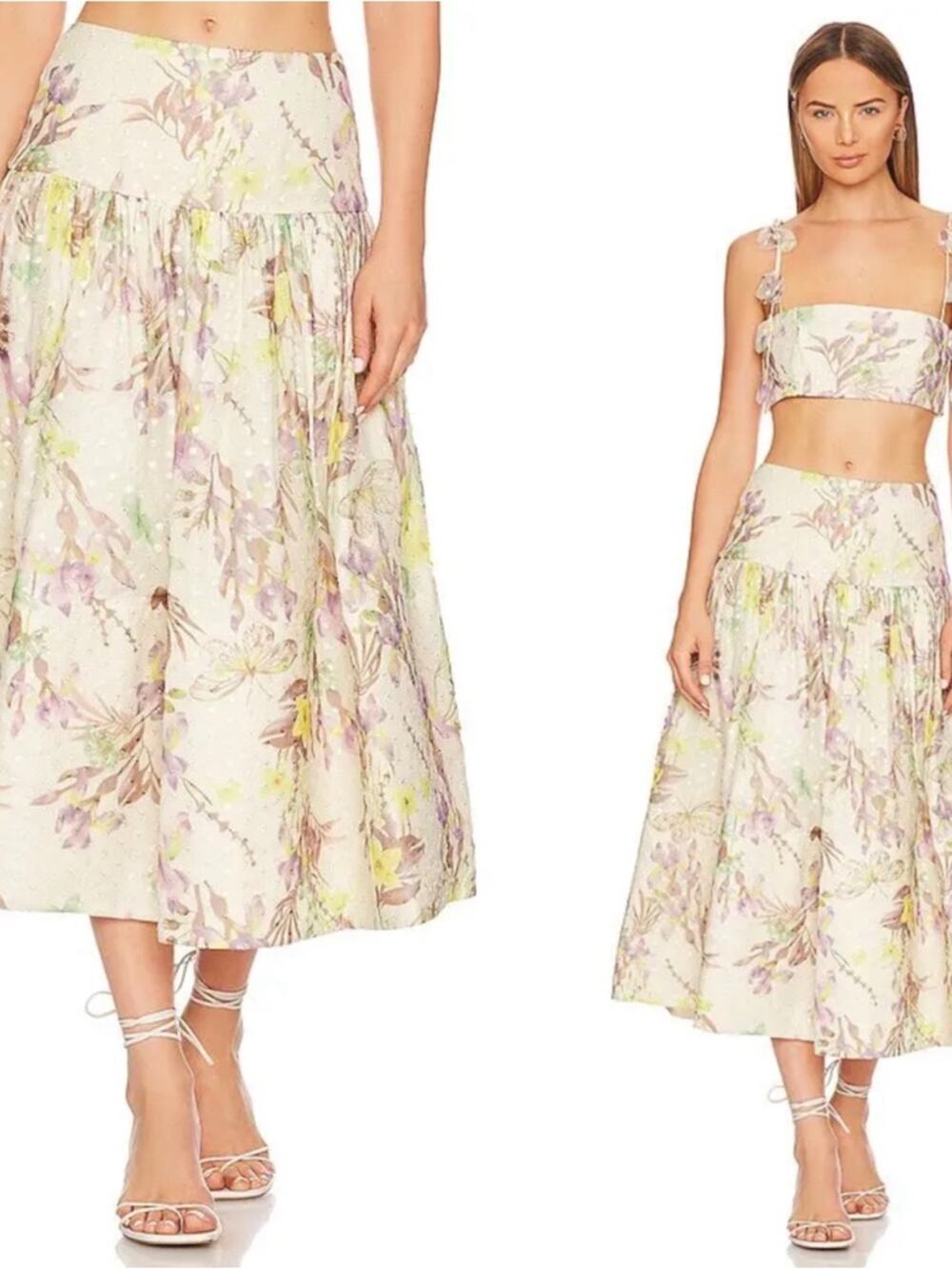 ALEXIS Phoebe Floral Embroidered Polkadot Midi Skirt Size Small